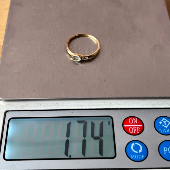 VINTAGE 14K YELLOW GOLD PEAR CUT BLUE TOPAZ DIAMOND BAND RING STACKABLE SLEEK - Picture 12 of 16